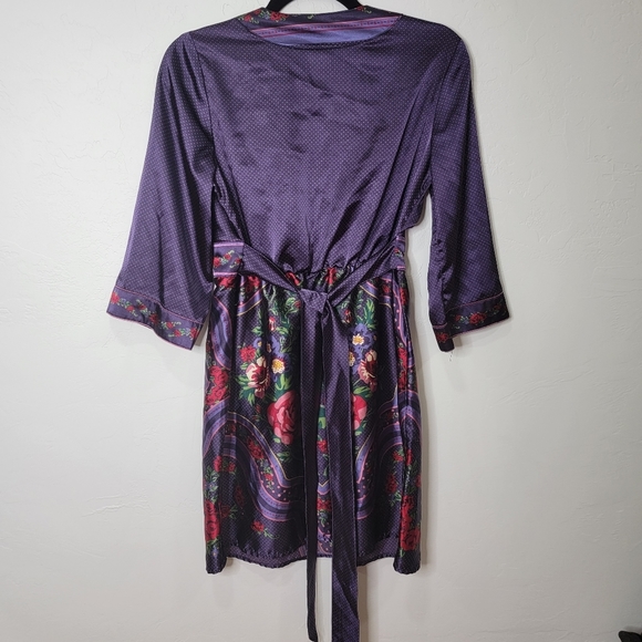 Beautiful Silky Purple and Red Mini Dress -- Floral & Swiss Dot - Picture 6 of 9